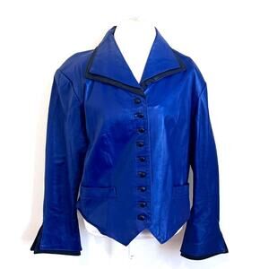 Vintage 80s Styleworks Leather Cropped Womens Biker Jacket‎ Size 16 Cobalt Blue